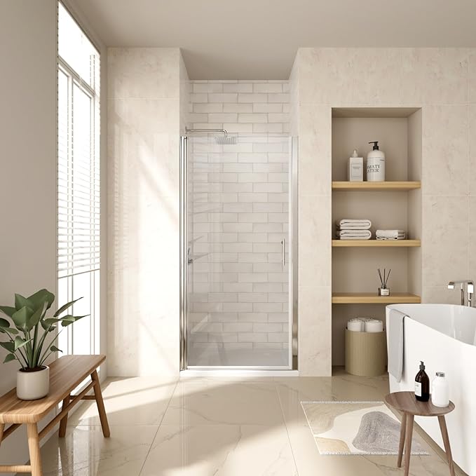 30-31.4" W x 72" H Shower Door,Royal Guard Frameless Pivot Shower Door with 1/4" Clear Tempered Glass, Pivot Swing Shower Glass Door,Chrome Finish