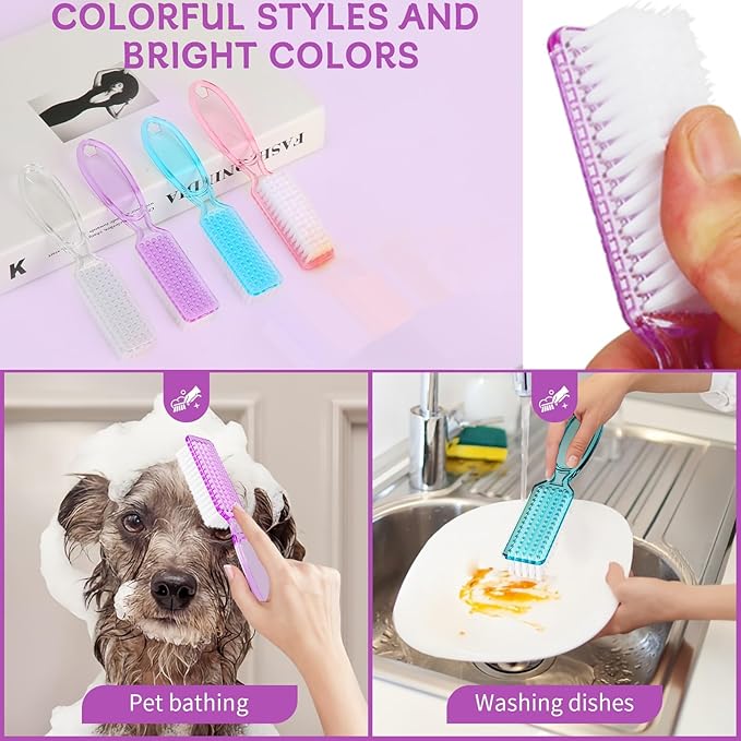 12 Pcs Handle Grip Cleaning Brushes, Hand Fingernail Nail Scrub Manicure Brush Pedicure Brush, Use for Toe and Nails Cleaning (Clear Handle)