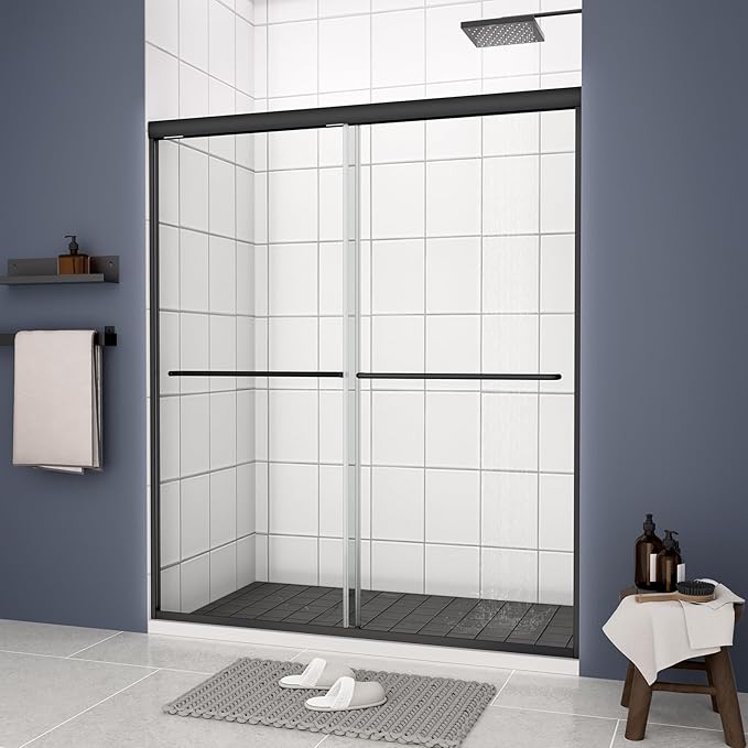 Bypass Glass Shower Door 50-54" W x 70" H with 1/4" Clear SGCC Tempered Glass, Semi-Frameless Double Sliding Shower Door, Easy to Clean, Easy to Install, Matte Black