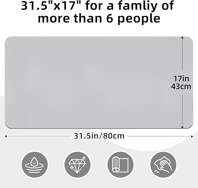 LOPNUR Kitchen Dish Drying Mat, 31.5"x17" Dish Drying Mats for Kitchen Counter, Super Absorbent Dish Drying Pad, Diatomite Coffee Mat Heat Resistant Mat with Anti-slip Rubber Backed, Light Grey