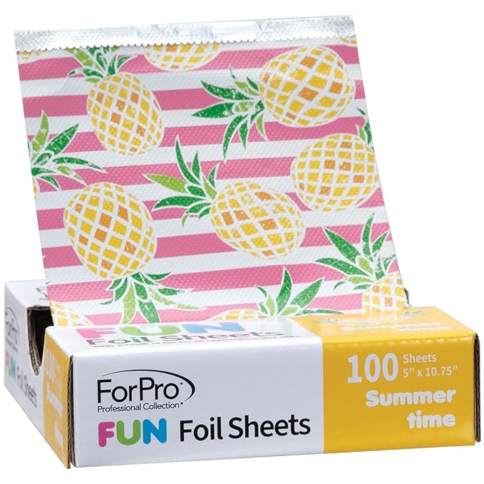 ForPro FUN Summertime 5" Foil Sheets, Aluminum Hair Foils for Color Application and Highlighting Services, Food Safe, Pop-Up Dispenser, 5” W x 10.75” L, 100-Count