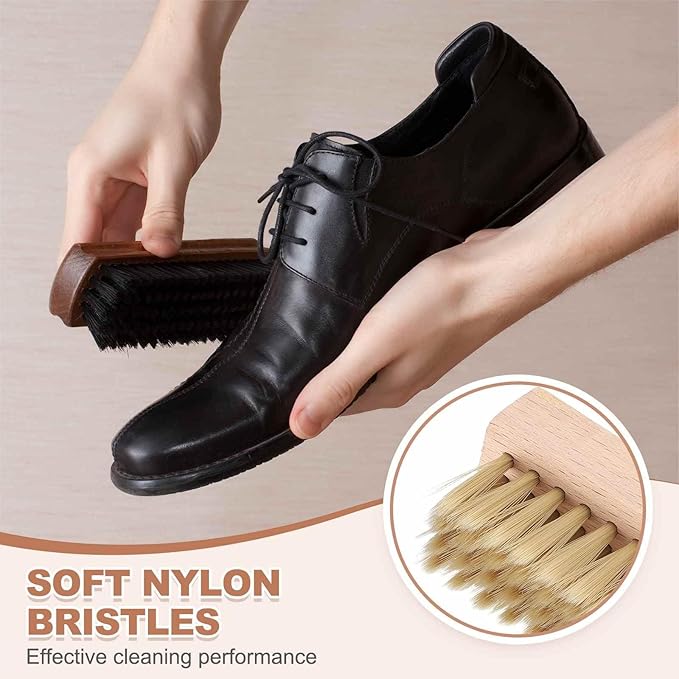 HARFINGTON Shoe Cleaning Brush 4"x1" Beech Wood Nylon Boot Polish Brushes for Leather Shoes Boots Cloth Cleaner, Gray Brown Wood