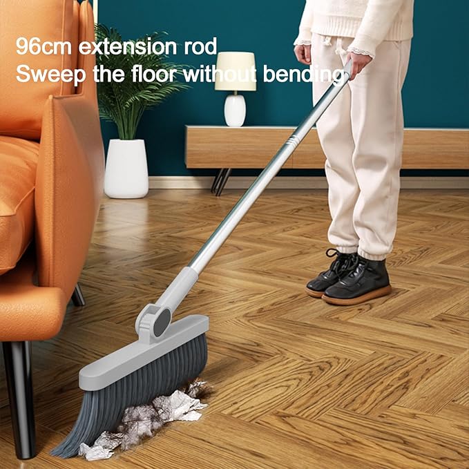 37.8in Broom and Dustpan Set Foldable Hand Broom for Home & Kitchen with Scraping Teeth and Scraper, 1 Wiper Buckle Type Outdoor Broom Household Cleaning Tool Apartment Essentials Cute Stuff (White)