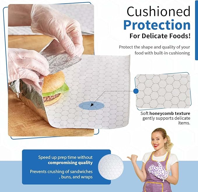 ANGEL’S PEEL LOUNGE Heavy Duty Aluminum Foil Sheets — Precut Tinfoil Wraps For Burritos, Sandwiches, Burgers, Hot Dogs, Grease-Resistant, Heat Insulating Wrapping Paper, 10.75inx14in 100-PCS