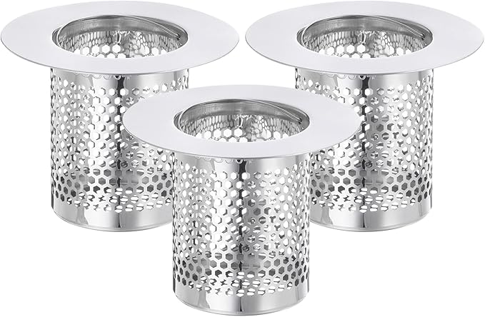 uxcell 2 Pack Shower Drain Strainer, 2" x 2.5" Stainless Steel Floor Drain Strainer Deep Sink Hair Catcher for Kitchen Bathroom Balcony Floor Drain, Fit Hole Size from 1.57" to 2.56"