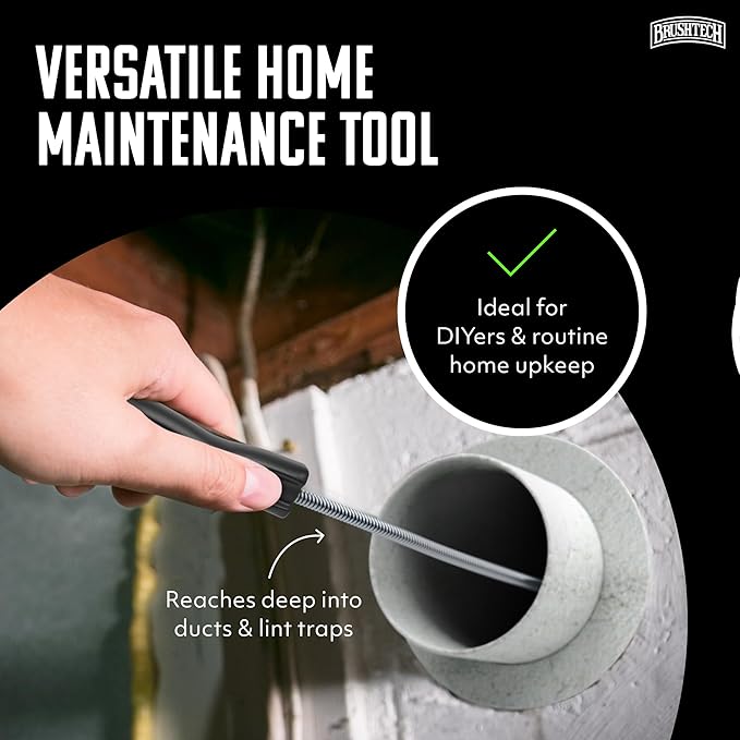 Brushtech Dryer Vent Cleaning Brush - 10-Foot Flexible Duct Cleaning Tool with Non-Kinking Spring for Lint Removal, Improved Airflow, Safer Dryers - Made in The USA, House Maintenance Supplies