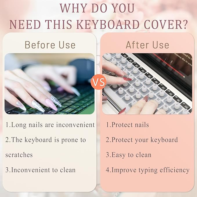 Keyboard Cover for Long Nails, Acrylic Gel Nails - Silicone Keyboard Protector Skin with Raised Keys for Typing and Gaming, Compatible with MacBook Pro/Air 13"/14"/15"/16" 2020-2025 (Blue)