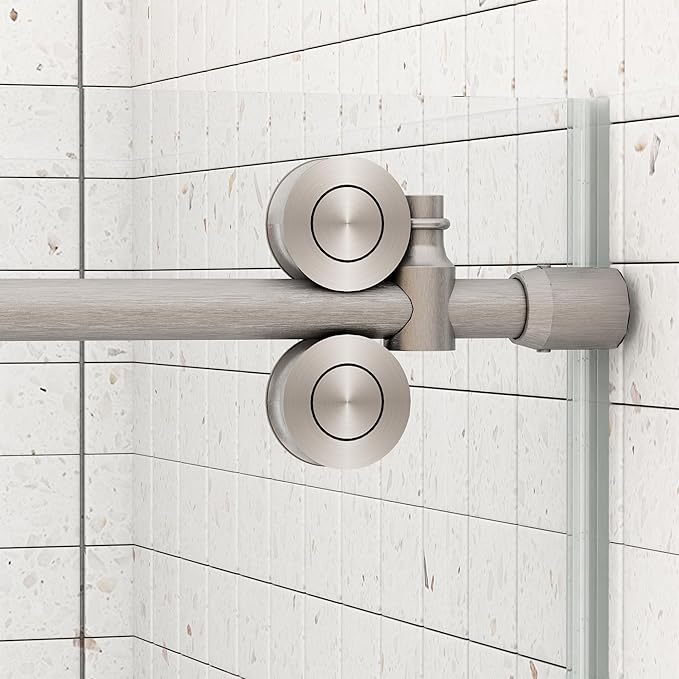 Sunrosa Frameless Shower Door, 51-55" W x 76" H Sliding Shower Door with Handle, Glass Shower Door with 5/16" (8mm) Clear SGCC Tempered Glass, Brushed Nickel