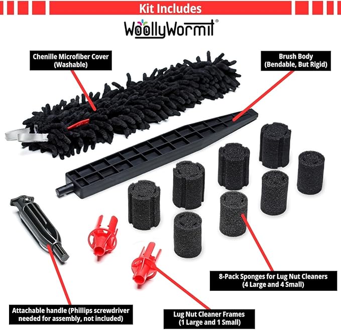 Wheel Cleaning Brush Car Detailing Kit - Rim Brush, Lug Nuts and Wheel Cleaner Brush Car Wash Kit -Tire Brushes for Cleaning Rims - Car Cleaning Supplies and Rim Cleaner Brush Set