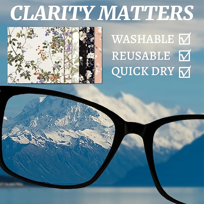 CREATCABIN 6 Packs Thickened Glasses Cleaning Cloth Elegant Flower Design