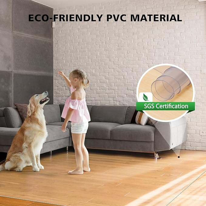 Floor Mats for Home, 6'×9' Clear Area Rug for Dining Room, Durable Non-Slip Hard Floor Rolling Chair Protector, PVC Waterproof Mat for Kitchen, Bedroom, Pet Litter Mat