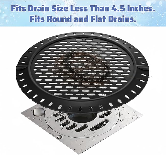 Shower Drain Hair Catcher/Strainer/Cover/Filter/Trap, Weighted Metal Hair Trap Stopper Sink Drain Protector Black
