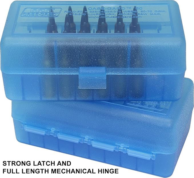 MTM 50 Round Flip-Top Rifle Ammo Box WSSM, 500 S&W (Clear Blue) , 2.46-Inch