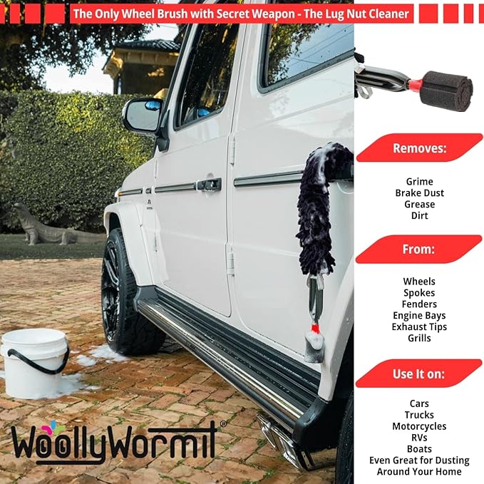 Wheel Cleaning Brush Car Detailing Kit - Rim Brush, Lug Nuts and Wheel Cleaner Brush Car Wash Kit -Tire Brushes for Cleaning Rims - Car Cleaning Supplies and Rim Cleaner Brush Set