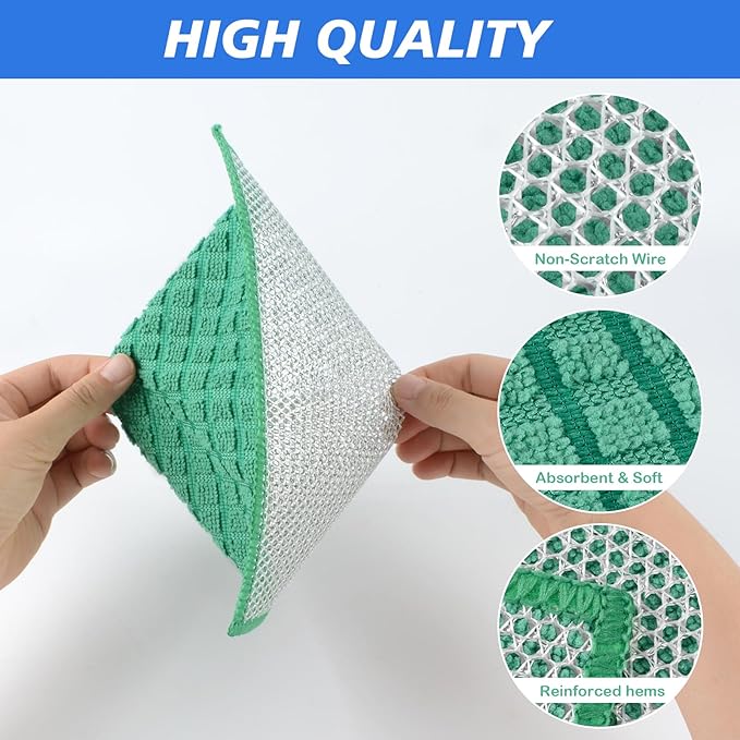 SINLAND Multipurpose Wire Dishwashing Rag Non-Scratch Cleaning Cloths, Double-Sided Mesh Metal Wire，Sinks Counters Stove Tops Easy Rinsing 7.87x7.87Inch 10 Pack