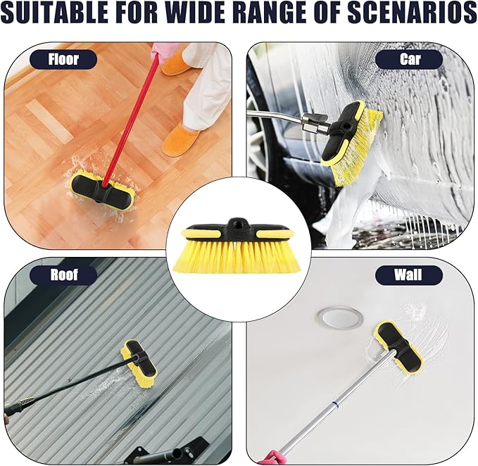 Car Wash Brush Head, Scrub Brush Attachment for Long Handle Extension Pole,Outdoor Broom and Scrubbing Brush for Cleaning Window, Wall, House Floor, Deck, Patio, Car