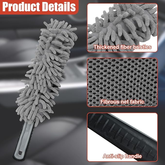 Car Interior Duster, No Scratch Microfiber Cleaning Brush with Comfortable Handle, Universal Auto Detailing Cleaning Supplies for Vehicle Home Office (Gray)