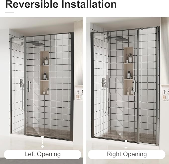 Bathbliss Framed Pivot Shower Door, Glass Shower Door in Matte Black, 52.5" to 54" W x 72" H, 5/16" Tempered Glass, Reversible Installation, Easy Setup