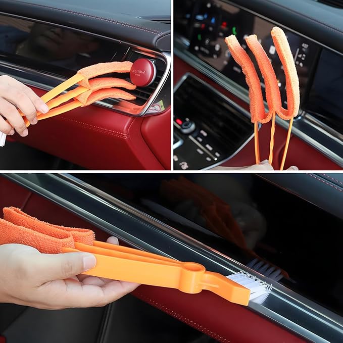 Mini Duster for Car Air Vent, Vehicle Air Conditioner Cleaner & Brush with Cloth for Keyboard, Automotive Dust Collector Cleaning Cloth Tool, Universal for SUV Sedan Truck (Orange)