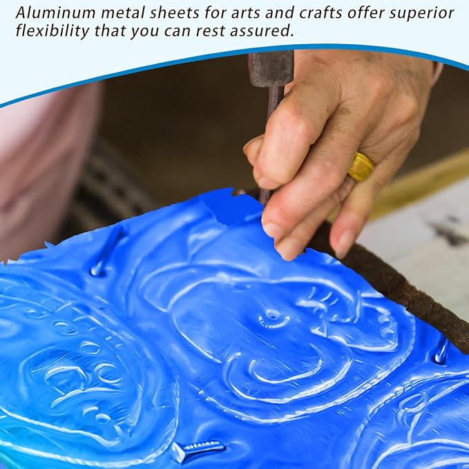 150 Packs Aluminum Metal Crafts DIY Foil 6 Inch x 6 Inch x 0.07 mm Thick for Art Project Aluminum Flashing Roll Wide Sheet Multipurpose Metal Sheets(Blue)
