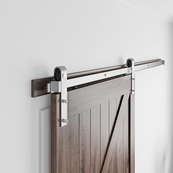 SMARTSTANDARD 6 Feet Brushed Nickel Barn Door Hardware Kit-Heavy Duty Sliding Track-Smoothly and Quietly-Easy to Install-Fit 36" Wide Door Panel (J Shape Hanger)