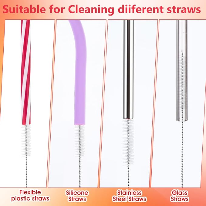 Ouligay 6 Pcs Straw Cleaner Brush Kit, 3 in 1 Cup Lid Cleaning Brush, 17cm Long Straw Cleaner, Tumbler Cup Straw Cleaner, 304 Stainless Steel & Nylon Bristles, Red Blue