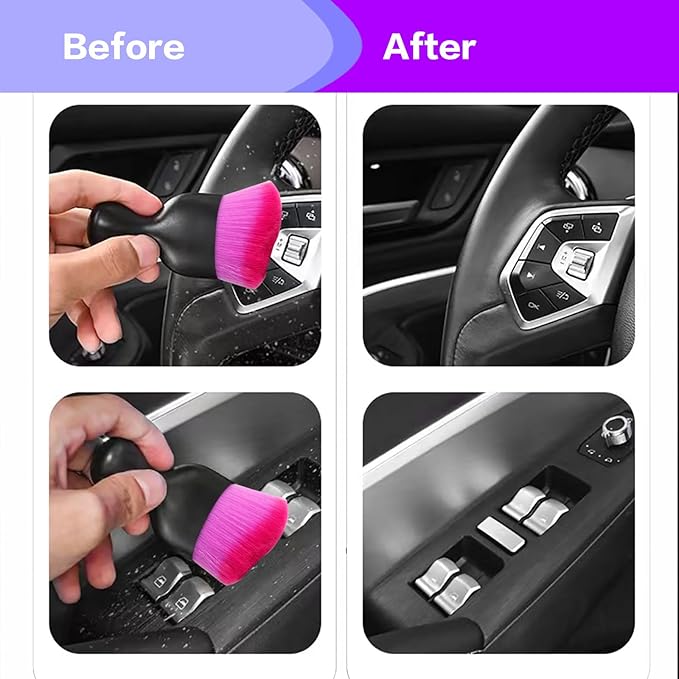 Car Interior Detailing Brush,Soft Bristle Cleaning Brush Car Detailing Brush Dusting Brush,Car Interior Cleaning Tool,Auto Detail Brush Car Dash Duster Brush (Black&Double Purple)