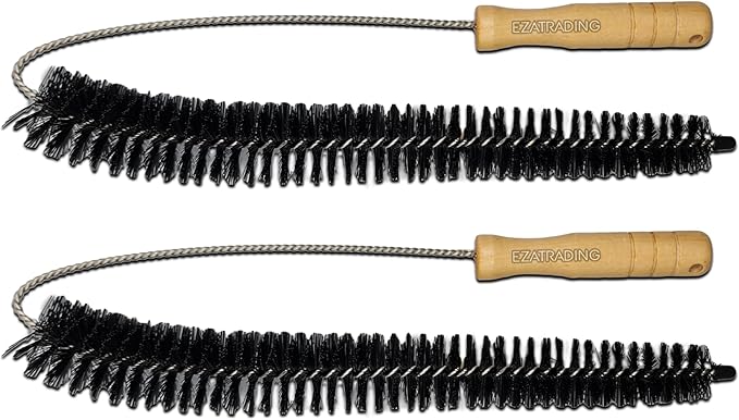 Bristle and Flexible Brush 27 Inch for Clothes Dryer Lint Vent Trap Cleaning, Refrigerator Coil, Drain Pipes and Radiators Cleaning (Wood Handle - 2 Pack)