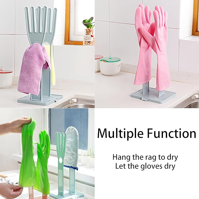 Kitchen Glove Holder Stand Dryer Rack Reusable Plastic Mitten Drying Organizer for Dishwashing Rubber Gloves Towel Storage Sink Holder Multi-Functional Cleaning Tool, Pink