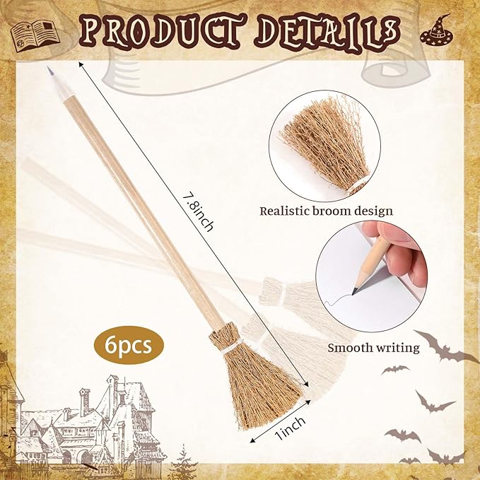 24 Pcs Magical Wizard Notepads Set Spiral Notebooks and Magic Wand Pencils Witch Broom Pencils Castle Magical Wizard School Mini Notepads Small Pocket Journal Goodie Bag Stuffers for Wizard School Classroom Favors Supplies
