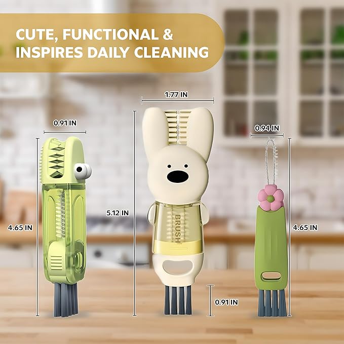 Cup Lid Cleaning Brush, 3 in 1 Cup Cleaner Brush New Multifunctional Lid Cleaner Lid Brush Cleaning Tool Multipurpose Bottle Gap Cleaner Brush Green