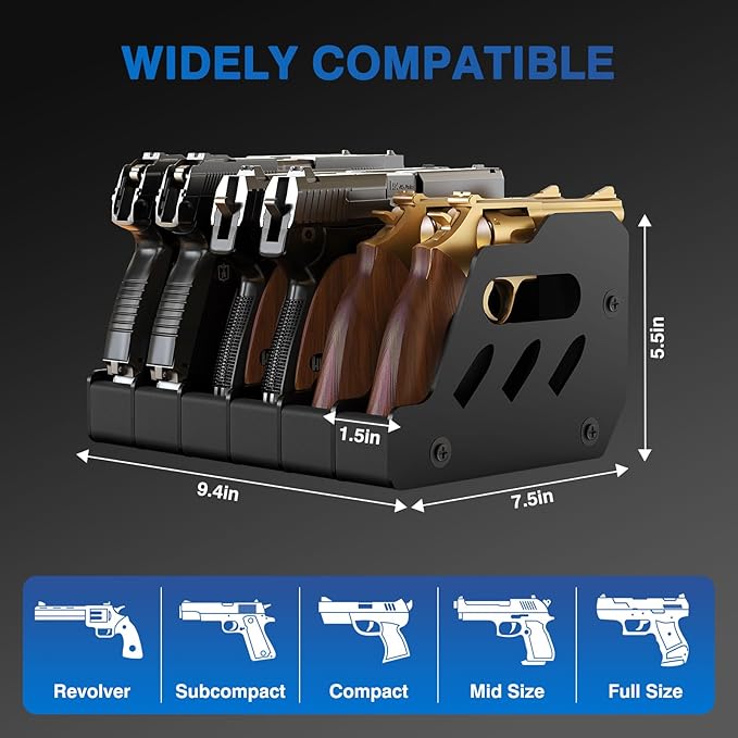 MoKo Pistol Rack for Gun Safe, Gun Rack Fits Most Handguns, Scratch Resistance Pistol Stand and Holder for Gun Safe, Gun Cabinet Accessories with Cleaning Tools