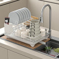 Dish Drying Rack,2-Tier Rustproof Steel Kitchen Organizer with Drainboard & Utensil Holder, Large Capacity Dish Drainer Organizer for Bowls/Cups/Bottles (MS-A-356-2)