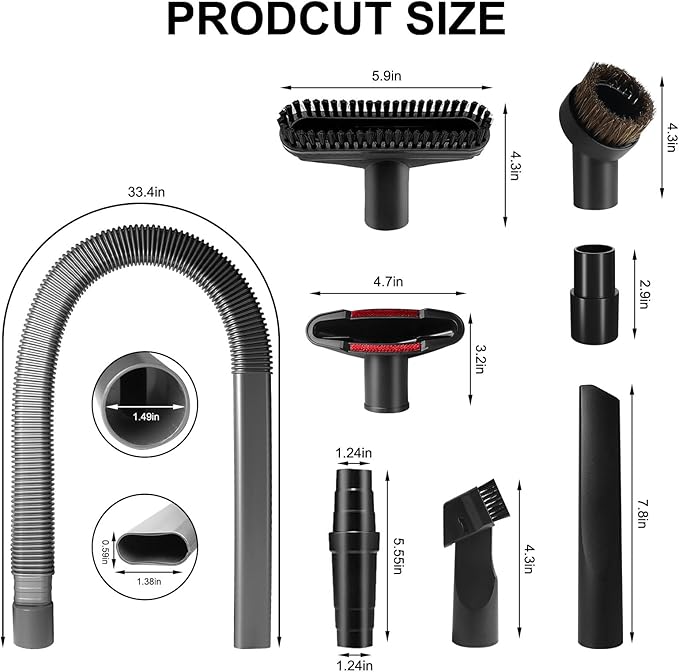 8-Piece 1 1/4 Inch (32mm) Vacuum Attachments Cleaning Kit With Dryer Lint Vac Attachment/Round Vacuum Brush
