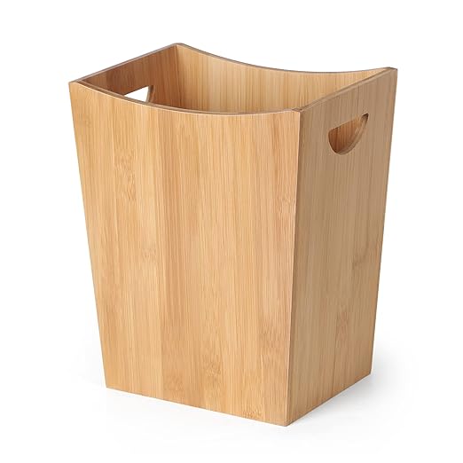 MOOACE Small Trash Can, Bamboo Bathroom Trash Can, Office Waste Basket, Rectangular Garbage Can with Handle, Decorative Natural Trash Recycling Bin for Bedroom Living Room Kitchen 2 Gallon
