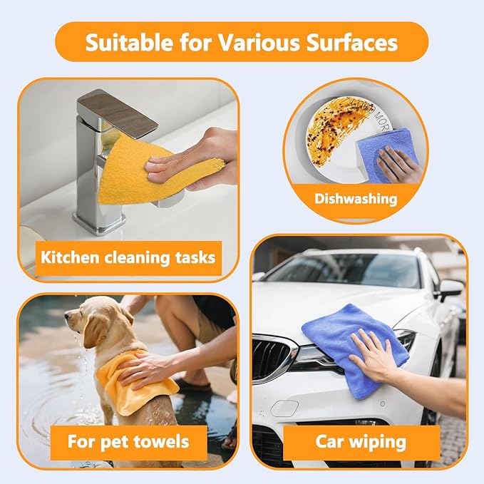 8 Pack Super Absorbent Shammy Cleaning Cloths – Reusable Non-Woven, Lint-Free & Scratch-Free Towels for Kitchen, Bathroom, Windows, Floors, Car & Pet Cleanups