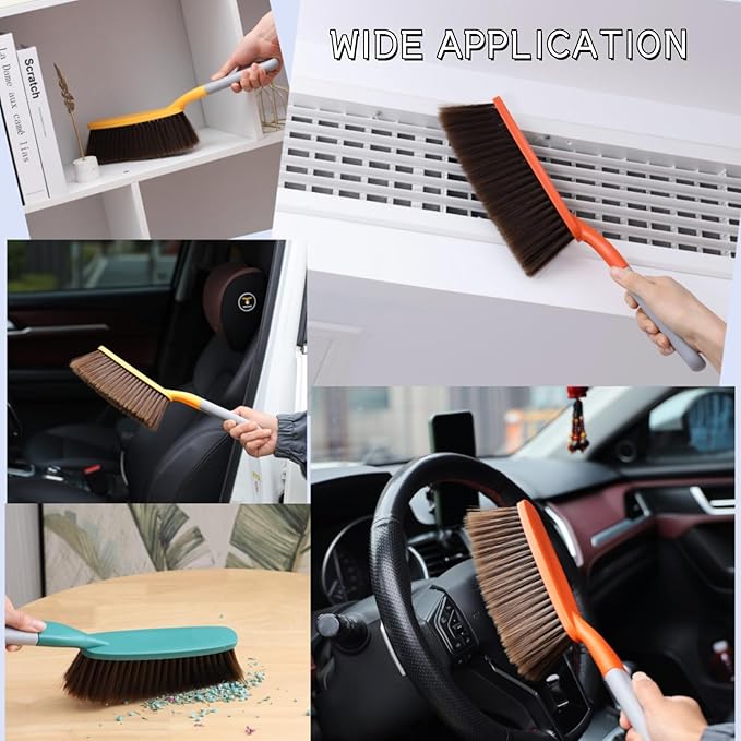 1 Pack 15" Hand Broom Brush,Soft Bristle Cleaning Brush,Crumb Debris Sweeping Brush,Dusting Brush,Comfort for Bed Car Couch Desk Sofa Furniture Clothes,Small Particles Hair Remover(Red)