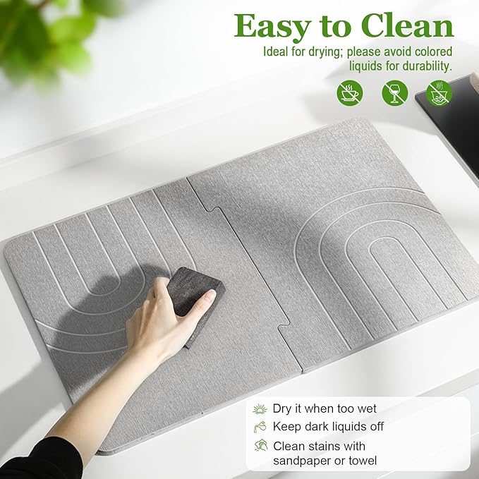 Luxspire Large Stone Drying Mat for Kitchen Counter 24"x16"- Fast-Absorbing Dish Drying Mat Non-Slip Stone Dish Drying Mat for Dishes, Cups Waterproof Counter Protector for Kitchen Bath, Dark Gray
