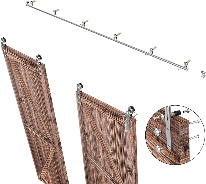 TSMST 6FT Sliding Barn Door Hardware Kit, Stainless Steel Heavy Duty Sturdy Barn Door Track for Double Wood Door, Slide Smoothly Quietly (I Style)