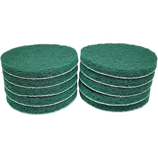 10 Pack 6 Inch Multipurpose Green Scrubber Scouring Pads Flocking Scuff Pads -Hoop and Loop Scuff Pads Conditioning Discs Polishing Pad for Furniture Automotive Cleaning, Rust Removal (240 Grit)