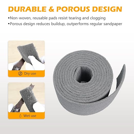 Gray Ultra Fine Scuff Pads, Scuffing, Scouring Pad, Sanding, Paint Primer Prep Scratch - Surface Preparation Pad Car Auto Body Woodworking 7448-Premium, 5 Inches*15 Feet