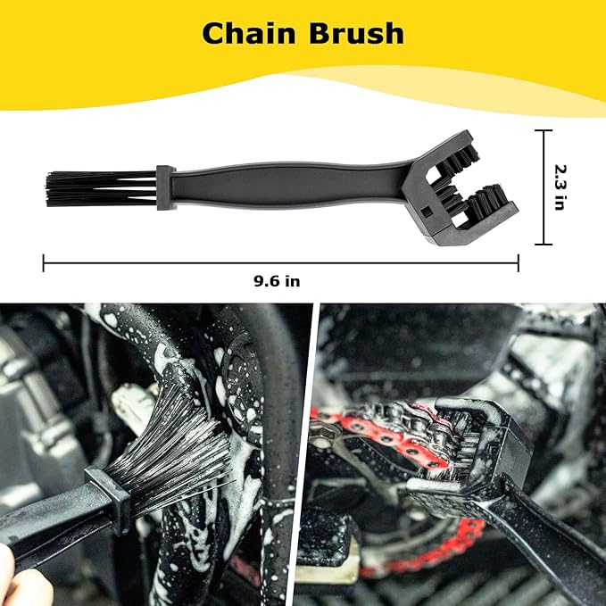 Motorcycle Cleaning Kit 6 Pack with Easy Reach Brush,Tire Brush,Wool Wash Mitt,Chain Brush,Detailing Brush and Microfiber Towel for Cleaning Motorcycle Mudguard,Rims,Exhaust,Frame