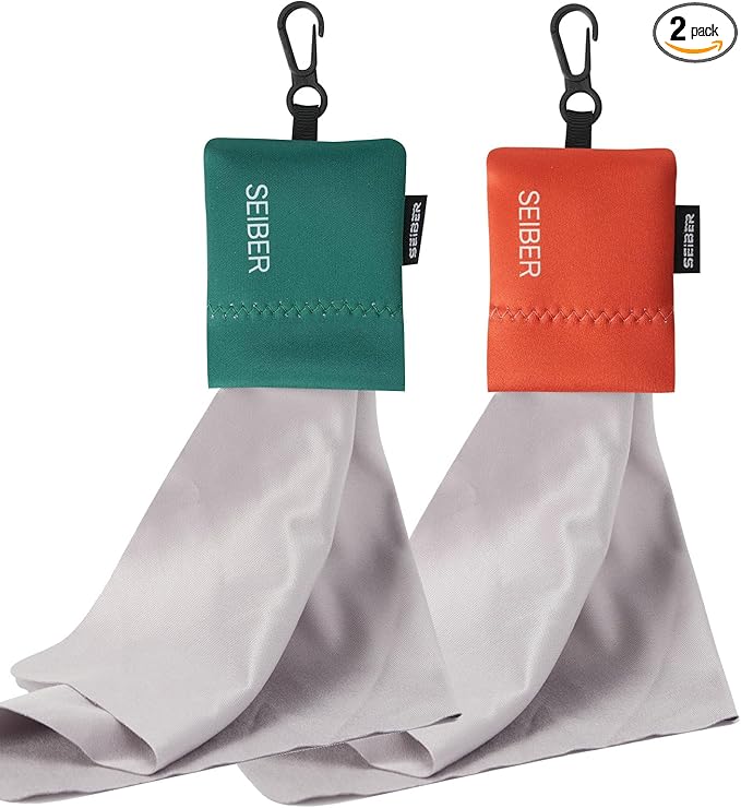SEIBER Eyeglass Cleaning Microfiber Cloth - with Neoprene Pouch | 7 x 7 inch Glasses Cleaning Cloth for Sunglasses,Laptops, Cameras,Screen | Self-Closing Bottom(2PCS,OR GRN)