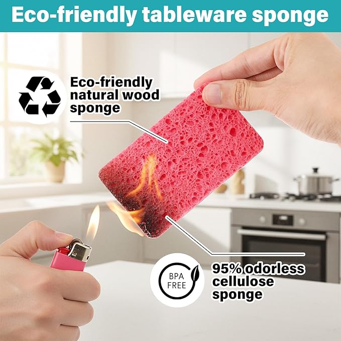100 Pcs Kitchen Sponges Bulk, Natural Compressed Cellulose Sponges for Dishes, Non-Scratch Reusable Cleaning Sponge Soft Washing Scrubbers for Kitchen Bathroom (Multicolor)