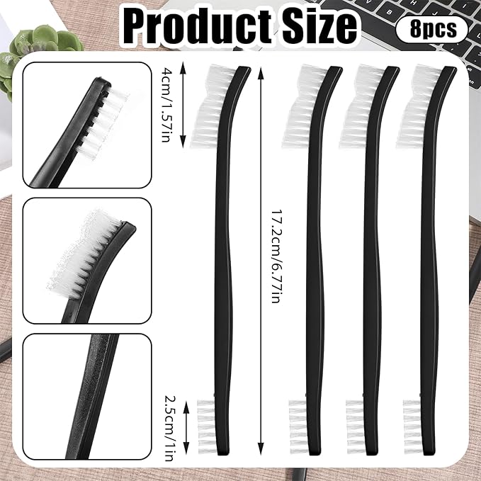 8 Pcs Small Cleaning Brushes, Double-Ended Jewelry Cleaning Brush Soft Nylon Bristles Detailing Crevice Brush Multifunctional Mini Gap Brushes for Jewelry Kitchen Sink Bathroom Corner Cars Small Space
