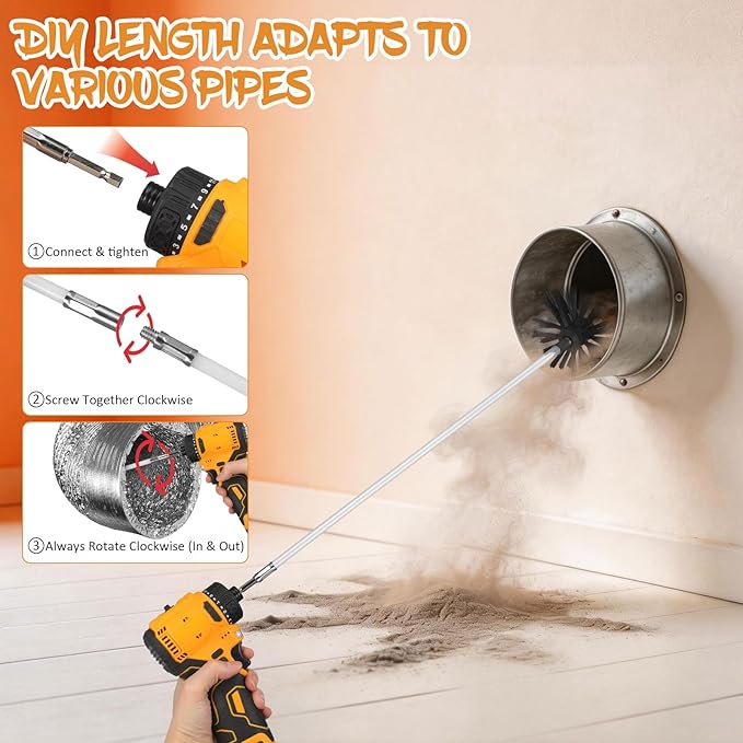 20 Feet Chimney Sweep Brush Kit - 15 Flexible Extendable Rods with Two Sizes Brush Heads for Efficient Fireplace and Stove Maintenance (4/6in)