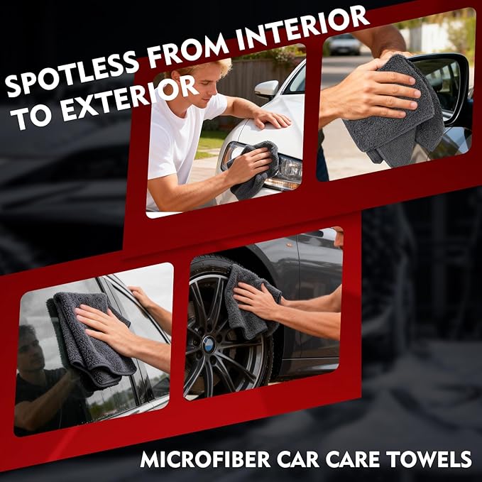 12 Pack Microfiber Cleaning Cloth for Cars, 12" X 12" Car Microfiber Towels, Soft, Absorbent and Lint Free Cleaning Cloth, Premium Wash Cloth for Car,Window and Household, Dark Grey