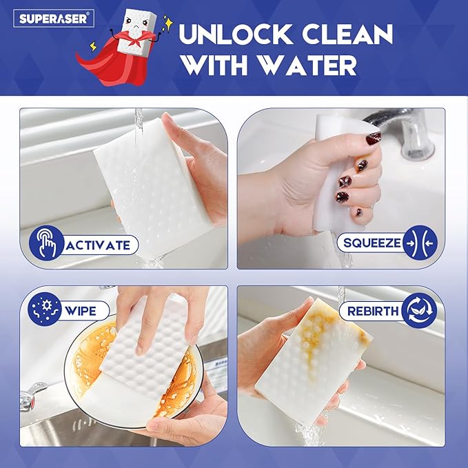 Magic Sponge Bulk 50 Pack, Textured MEGA-50 | Long Lasting Value Supply for Heavy-Duty Cleaning | All-Purpose Melamine Foam Pads
