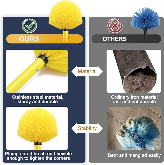 Dusters for Cleaning,Duster, Cobweb Duster with Extension Pole, Medium Stiff Bristles Cobweb Duster Head Ceiling Fan Duster Webster Cobweb Duster for Outdoor Indoor Cleaning (Yellow, 10 FT)