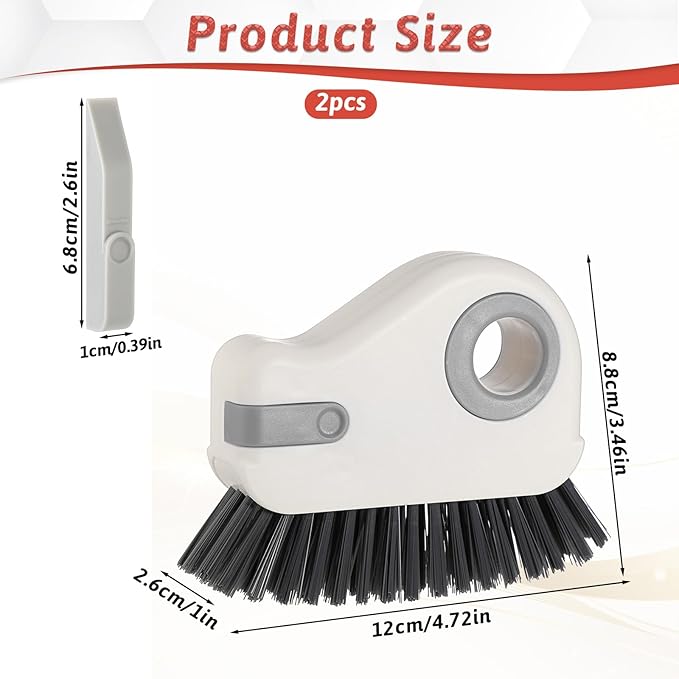 2Pcs 2 in 1 Groove Cleaning Brush, Hard Bristle Window Track Cleaning Tools, Multifunction Window Track Cleaner with Hidden Scraper, Crevice Brush for Sliding Door Sill Shutter Vents Household